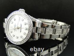 Ladies Stainless Steel Rolex Datejust Jubilee Watch 8 Ct Diamond White MOP Dial
