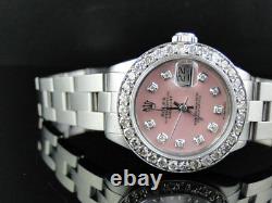 Ladies Stainless Steel Rolex Datejust Oyster Watch 2.5 Ct Diamond Pink MOP Dial