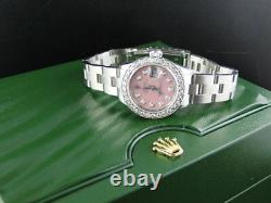 Ladies Stainless Steel Rolex Datejust Oyster Watch 2.5 Ct Diamond Pink MOP Dial