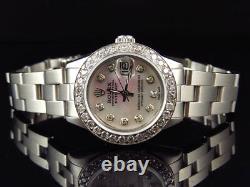 Ladies Stainless Steel Rolex Datejust Oyster Watch 2.5 Ct Diamond White MOP Dial