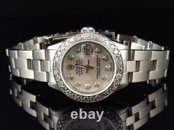 Ladies Stainless Steel Rolex Datejust Oyster Watch 2.5 Ct Diamond White MOP Dial