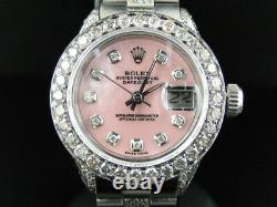 Ladies Stainless Steel Rolex Datejust Oyster Watch 8 Ct Diamond Pink MOP Dial
