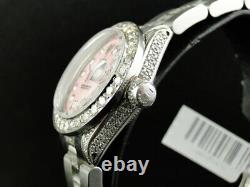 Ladies Stainless Steel Rolex Datejust Oyster Watch 8 Ct Diamond Pink MOP Dial