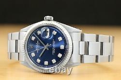 MENS ROLEX DATEJUST BLUE DIAMOND 18K WHITE GOLD/SS STEEL WATCH withOYSTER BAND