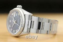 MENS ROLEX DATEJUST BLUE ROMAN 18K WHITE GOLD & SS WATCH withOYSTER BAND