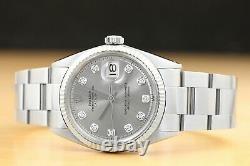 MENS ROLEX DATEJUST GRAY DIAMOND 18K WHITE GOLD/SS STEEL WATCH withOYSTER BAND
