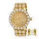Men Real Diamond Stainless Steel Yellow Gold Custom Flower IceHouse Watch WithDate
