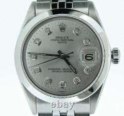 Men Rolex Date Stainless Steel Watch Jubilee Style Band Silver Diamond Dial 1500