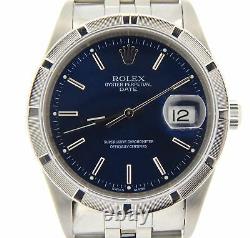 Men Rolex Date Stainless Steel Watch Quickset Jubilee Style Band Blue Dial 15210