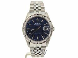 Men Rolex Date Stainless Steel Watch Quickset Jubilee Style Band Blue Dial 15210