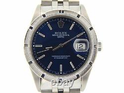 Men Rolex Date Stainless Steel Watch Quickset Jubilee Style Band Blue Dial 15210