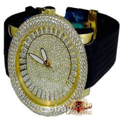 Men's New 3d Full Custom Stainless Steel Gold Tone Simulated Diamond Watch 48mm