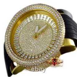 Men's New 3d Full Custom Stainless Steel Gold Tone Simulated Diamond Watch 48mm
