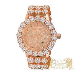 Men's Real Diamond Stainless Steel Rose Gold Custom Flower IceHouse Watch WithDate