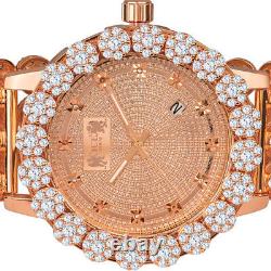 Men's Real Diamond Stainless Steel Rose Gold Custom Flower IceHouse Watch WithDate