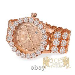 Men's Real Diamond Stainless Steel Rose Gold Custom Flower IceHouse Watch WithDate