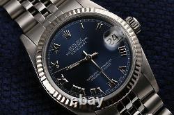 Men's Rolex 36mm Stainless Steel Datejust Navy Blue Roman Numeral Dial Watch