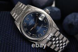 Men's Rolex 36mm Stainless Steel Datejust Navy Blue Roman Numeral Dial Watch