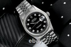 Men's Rolex Watch 36mm Datejust Black Color Diamond Accent Dial & Fluted Bezel