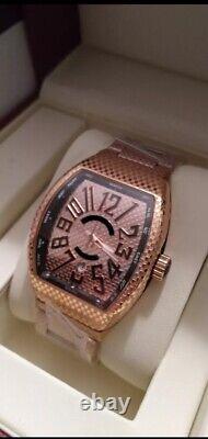 Men's Rose Gold Etched Carbon Fiber Custom Stainless Steel Automatic Watch