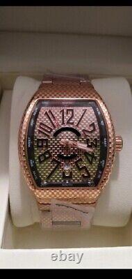 Men's Rose Gold Etched Carbon Fiber Custom Stainless Steel Automatic Watch