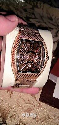 Men's Rose Gold Etched Carbon Fiber Custom Stainless Steel Automatic Watch