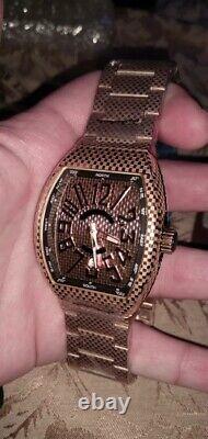 Men's Rose Gold Etched Carbon Fiber Custom Stainless Steel Automatic Watch