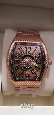 Men's Rose Gold Etched Carbon Fiber Custom Stainless Steel Automatic Watch