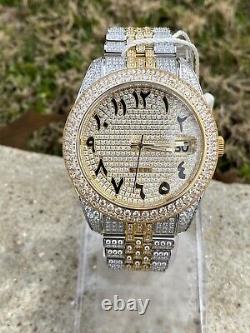 Men's Stainless Steel Watch, Custom Hip-Hop Arabic Dial, Lab Diamonds, Brand New