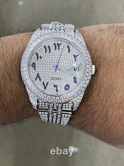 Men's Stainless Steel Watch, Custom Hip-Hop Arabic Dial, Lab Diamonds, Brand New