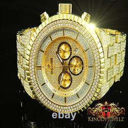 Men's Stainless Steel Yellow Gold Finish Lab Simulate Diamond Custom Wrist Watch