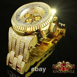 Men's Stainless Steel Yellow Gold Finish Lab Simulate Diamond Custom Wrist Watch