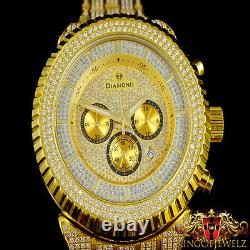 Men's Stainless Steel Yellow Gold Finish Lab Simulate Diamond Custom Wrist Watch