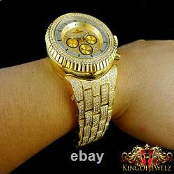 Men's Stainless Steel Yellow Gold Finish Lab Simulate Diamond Custom Wrist Watch
