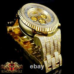 Men's Stainless Steel Yellow Gold Finish Lab Simulate Diamond Custom Wrist Watch