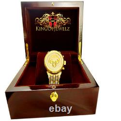 Men's Stainless Steel Yellow Gold Finish Lab Simulate Diamond Custom Wrist Watch