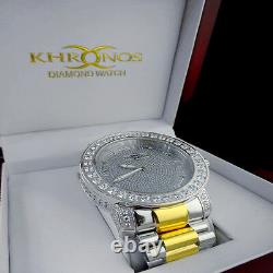 Mens 2 Tone Custom Khronos Diamond Gold Finish Full Stainless Steel Band Watch