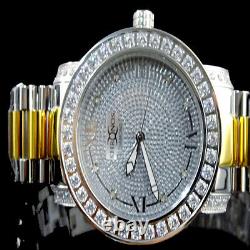 Mens 2 Tone Custom Khronos Diamond Gold Finish Full Stainless Steel Band Watch