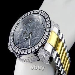 Mens 2 Tone Custom Khronos Diamond Gold Finish Full Stainless Steel Band Watch