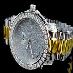 Mens 2 Tone Custom Khronos Diamond Gold Finish Full Stainless Steel Band Watch