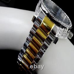 Mens 2 Tone Custom Khronos Diamond Gold Finish Full Stainless Steel Band Watch