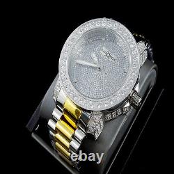 Mens 2 Tone Custom Khronos Diamond Gold Finish Full Stainless Steel Band Watch