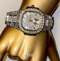 Mens Baguette Custom Fully Ice out Sport Iced Cz VVS Quality Stainless Steel