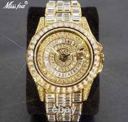 Mens Custom Fully Ice Out Bling Round Icy Watch Iced Cz Stainless Steel Quality