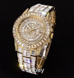 Mens Custom Fully Ice Out Bling Round Icy Watch Iced Cz Stainless Steel Quality