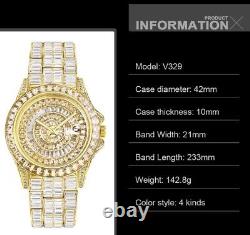 Mens Custom Fully Ice Out Bling Round Icy Watch Iced Cz Stainless Steel Quality