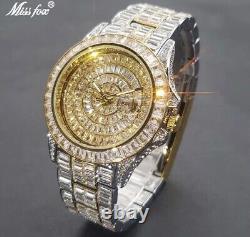 Mens Custom Fully Ice Out Bling Round Icy Watch Iced Cz Stainless Steel Quality