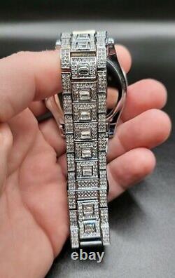 Mens Custom Fully Ice out Bling Dual Calendar Watch Iced Cz Stainless Steel Gold