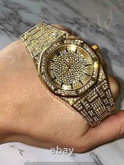 Mens Custom Fully Ice out Bling Octagonal Watch Iced Cz Quality Stainless Steel