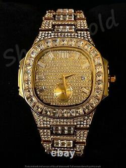 Mens Custom Fully Ice out Oval Watch Baguette Cz vvs Quality Stainless Steel icy